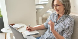 Woman discussing services on video call