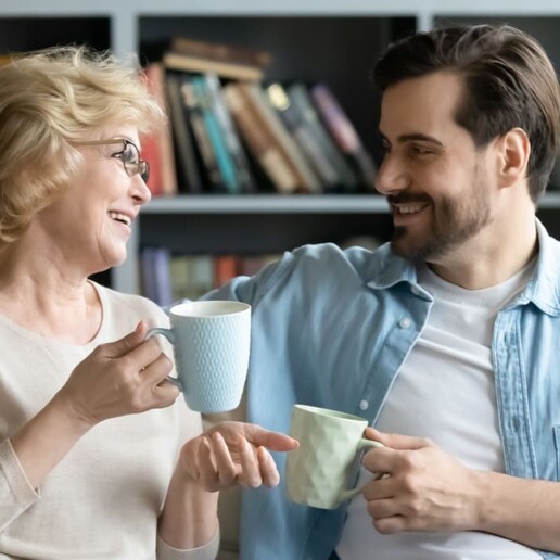 son and mother talking
