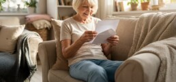 Senior woman looking at received mail at home